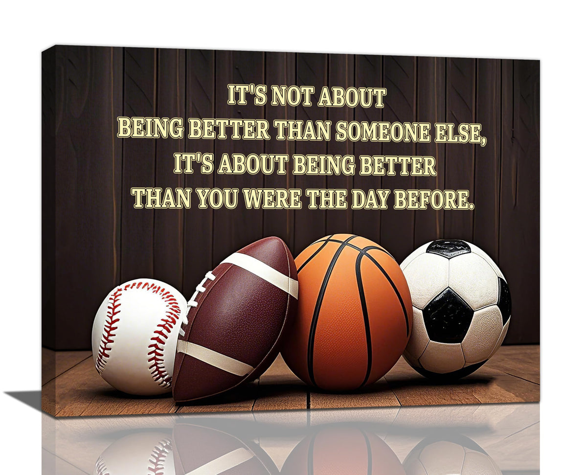 Basketball Soccer Wall Art Baseball Football Pictures Wall Decor Inspirational Quotes Canvas Painting Prints Sports Decor for Boys Bedroom Modern Artwork Home Decoration Gifts for Boys Men 16"x12" (Balls / 16"L x 12"W)