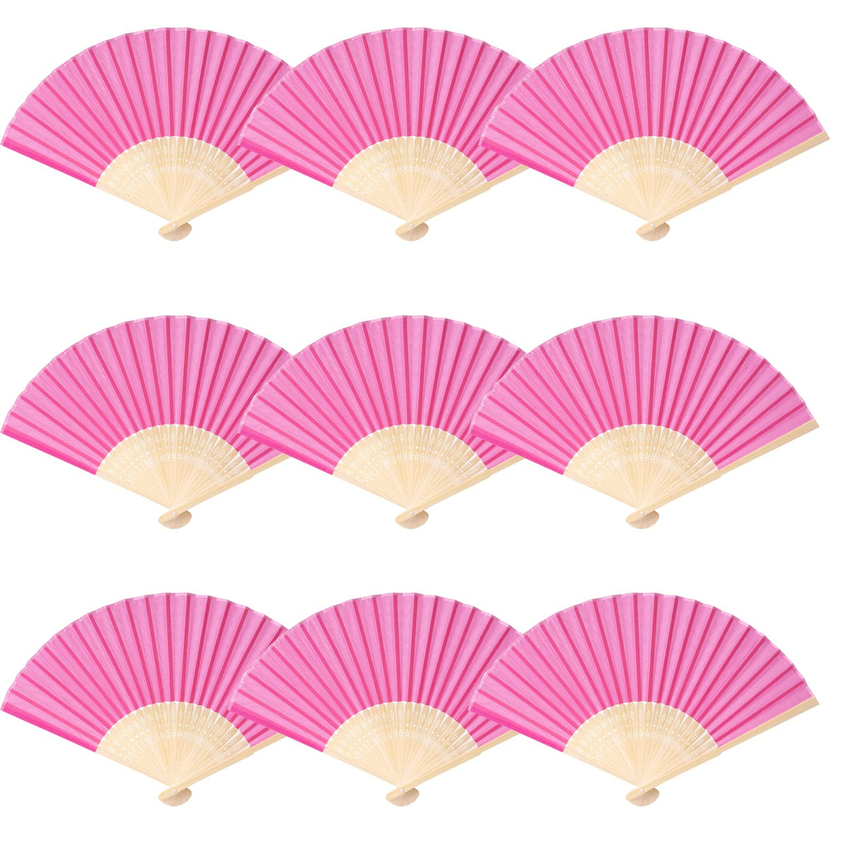 24pcs Imitated Silk Hand Fan Imitated Silk Fabric Bamboo Handheld Folded Fan Bridal Dancing Props Church Wedding Party Favors with Organza Bags (Hot Pink)