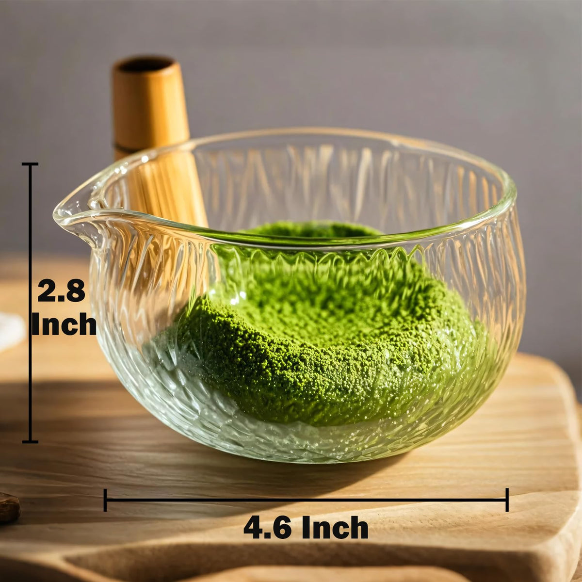 Deep Textured Glass Matcha Bowl With Spout (Deep-Textured)