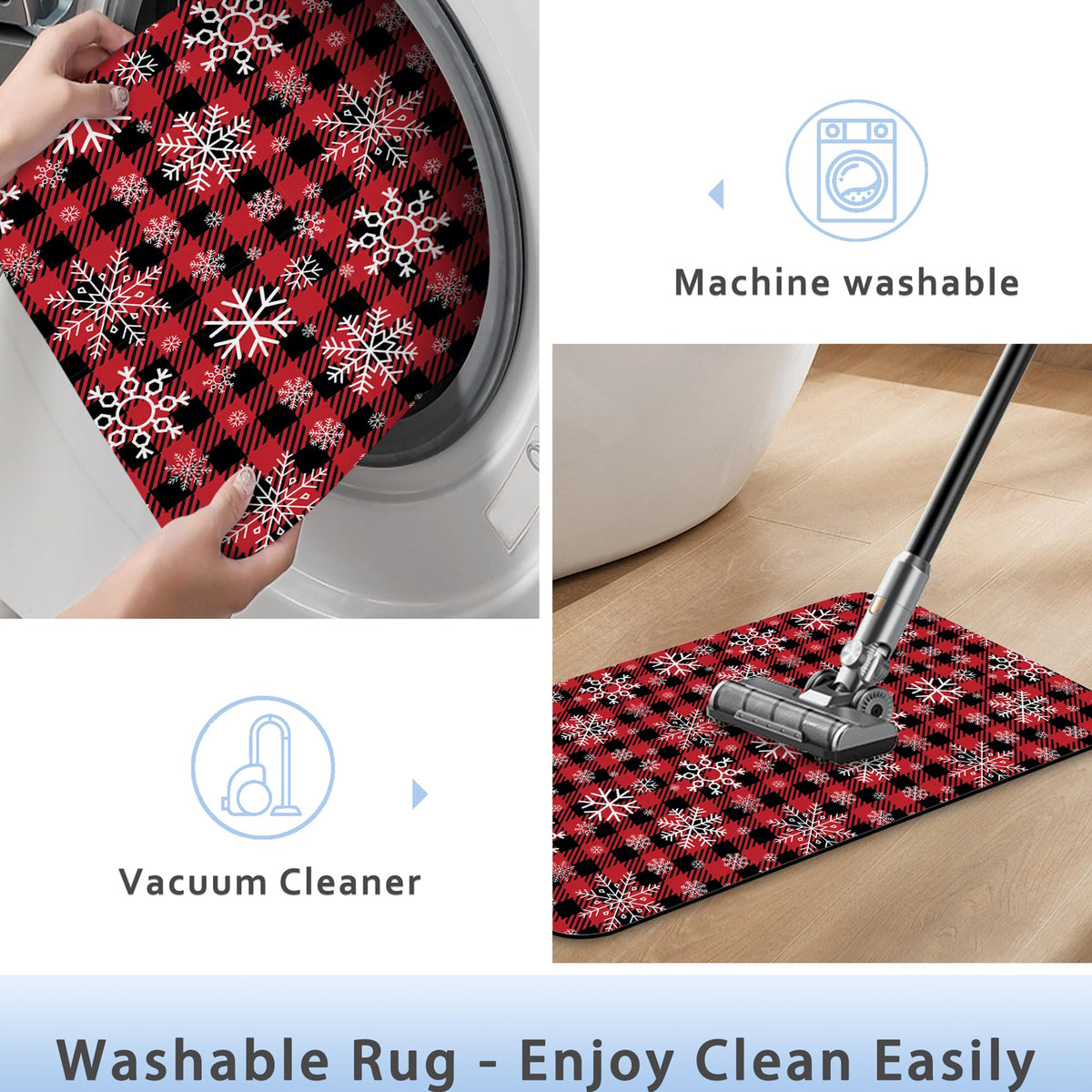 Christmas Plaid Snowflakes Bathroom Mat (Christmas Plaid Snowflakes)