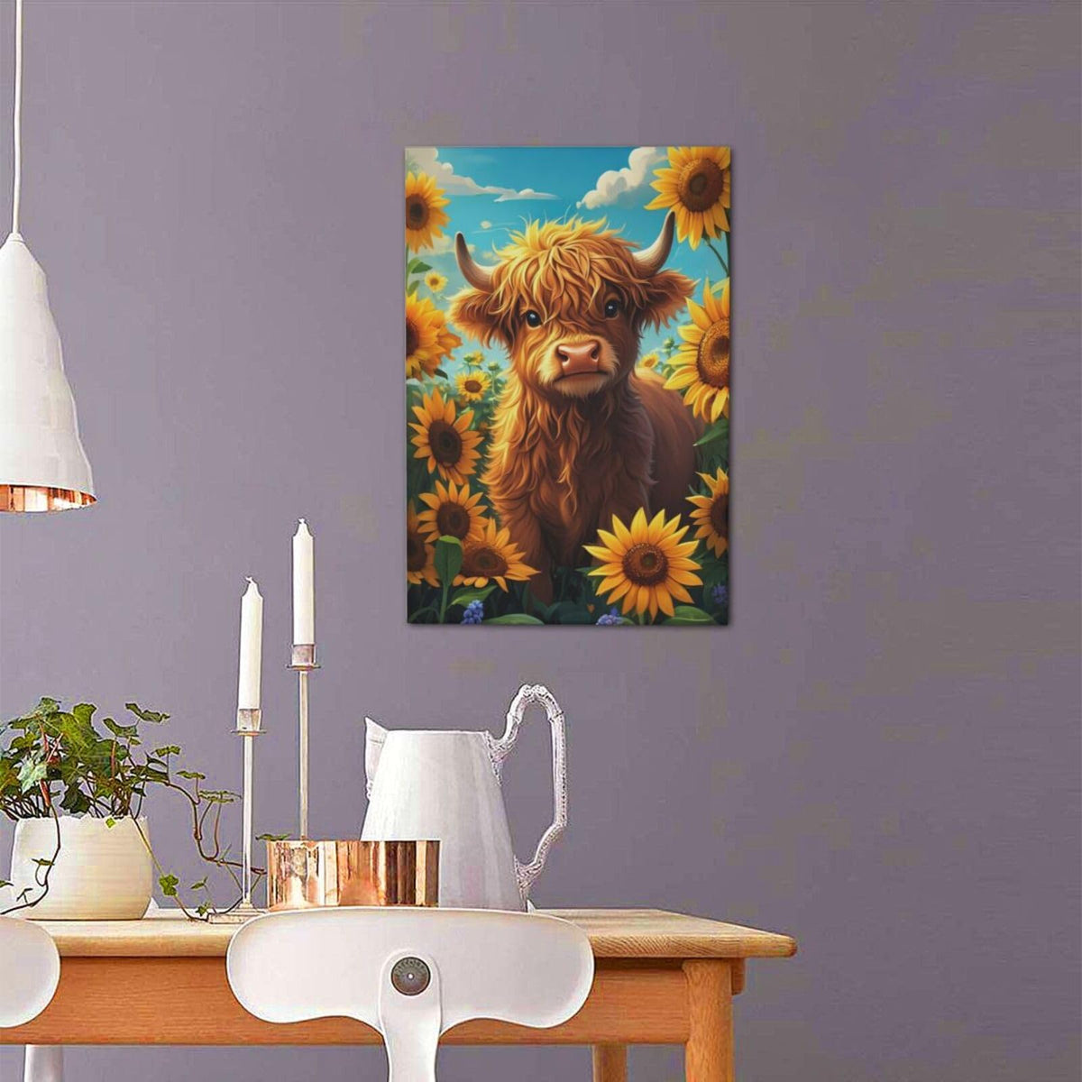 Rustic Country Highland Cow Wall Art For Kids Cow Sunflower Nursery Canvas Wall Decor Farm Animal Pictures Paintings Prints Cattle Artwork Framed Decorations For Bathroom Bedroom Living Room Office Gifts 16" x 24" (Highland Cow / 24"L x 16"W)