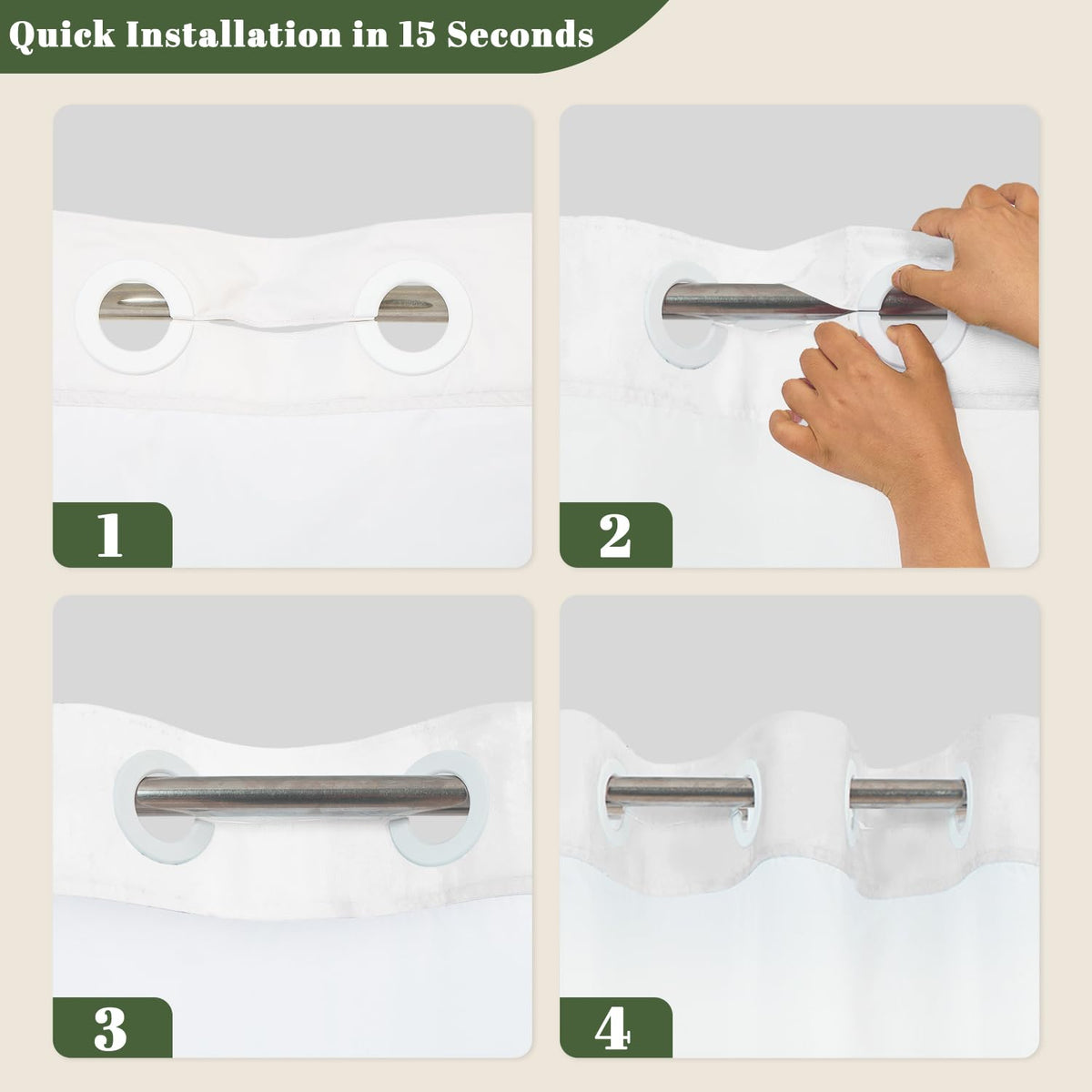 No Hook Shower Curtain with Snap in Liner Set (Botanical-3)