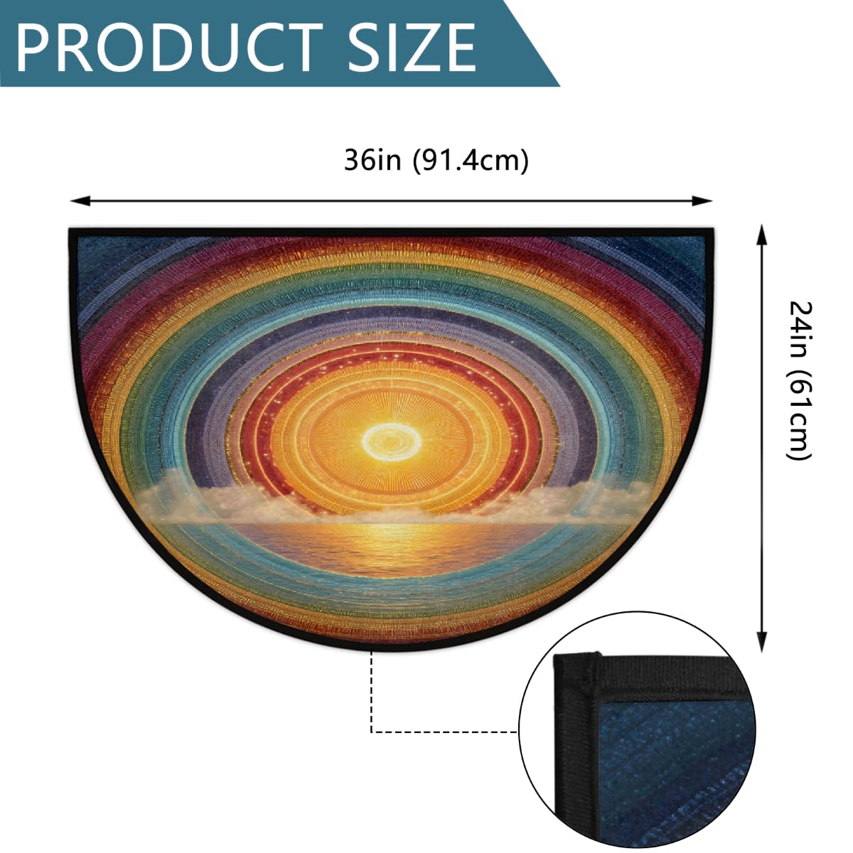 Rainbow Half Round Doormat Semi Circle Rug Non Slip Half Moon Rug (D01:boho 09)