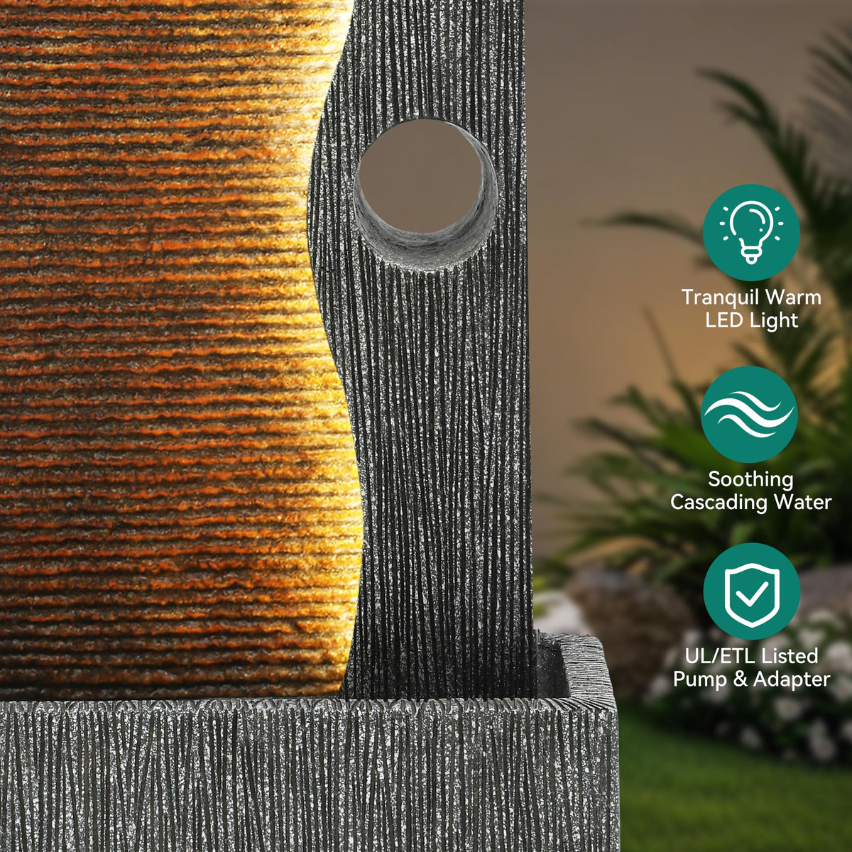 AUTODAYA 39" Modern Zen Outdoor Water Fountain LED Cascading Waterfall (Weathered Gray 39"h)
