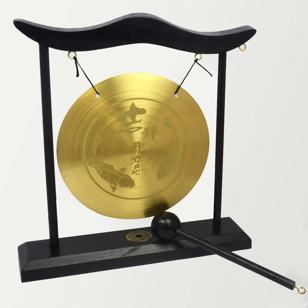 Feng Shui Zen Brass Gong Auspicious Happiness Lucky Koi Home Table Decoration Good Gift (Fh1306)