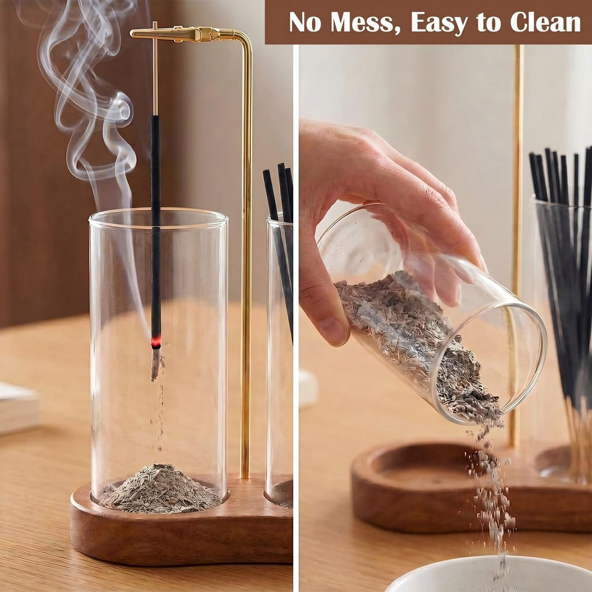 Incense Holder for Sticks with Glass Ash Catcher (Upgrade tall cup)