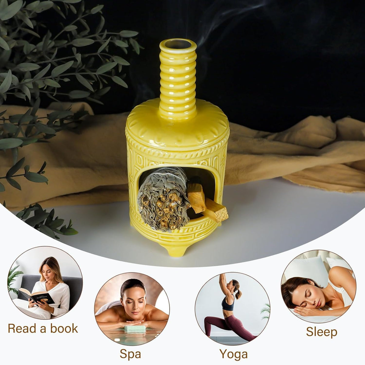 Yellow Ceramic Palo Santo Burner Holder (Retro Palo Santo Holder-yellow)