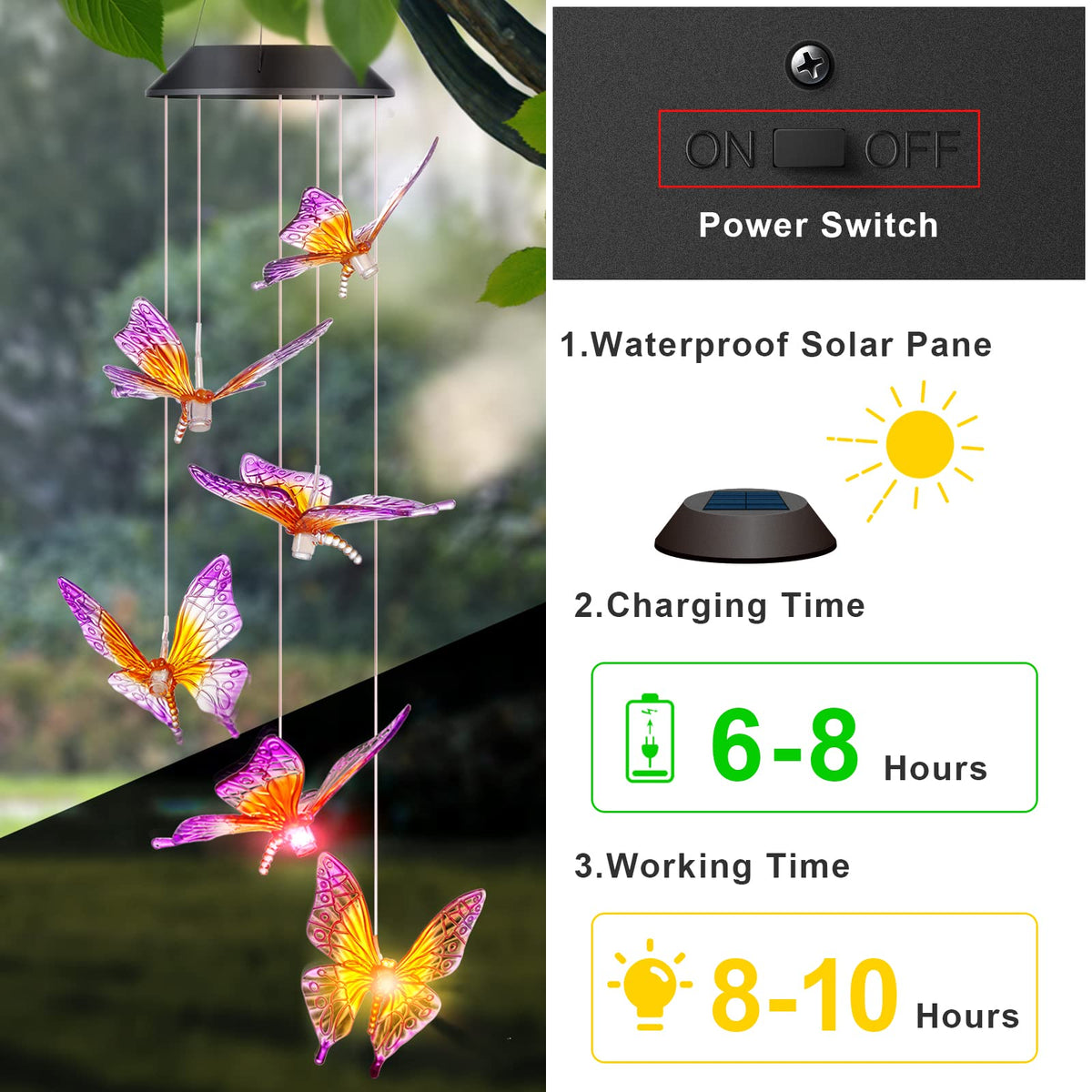 Butterfly Wind Chimes (Purple Butterfly (No Tube))