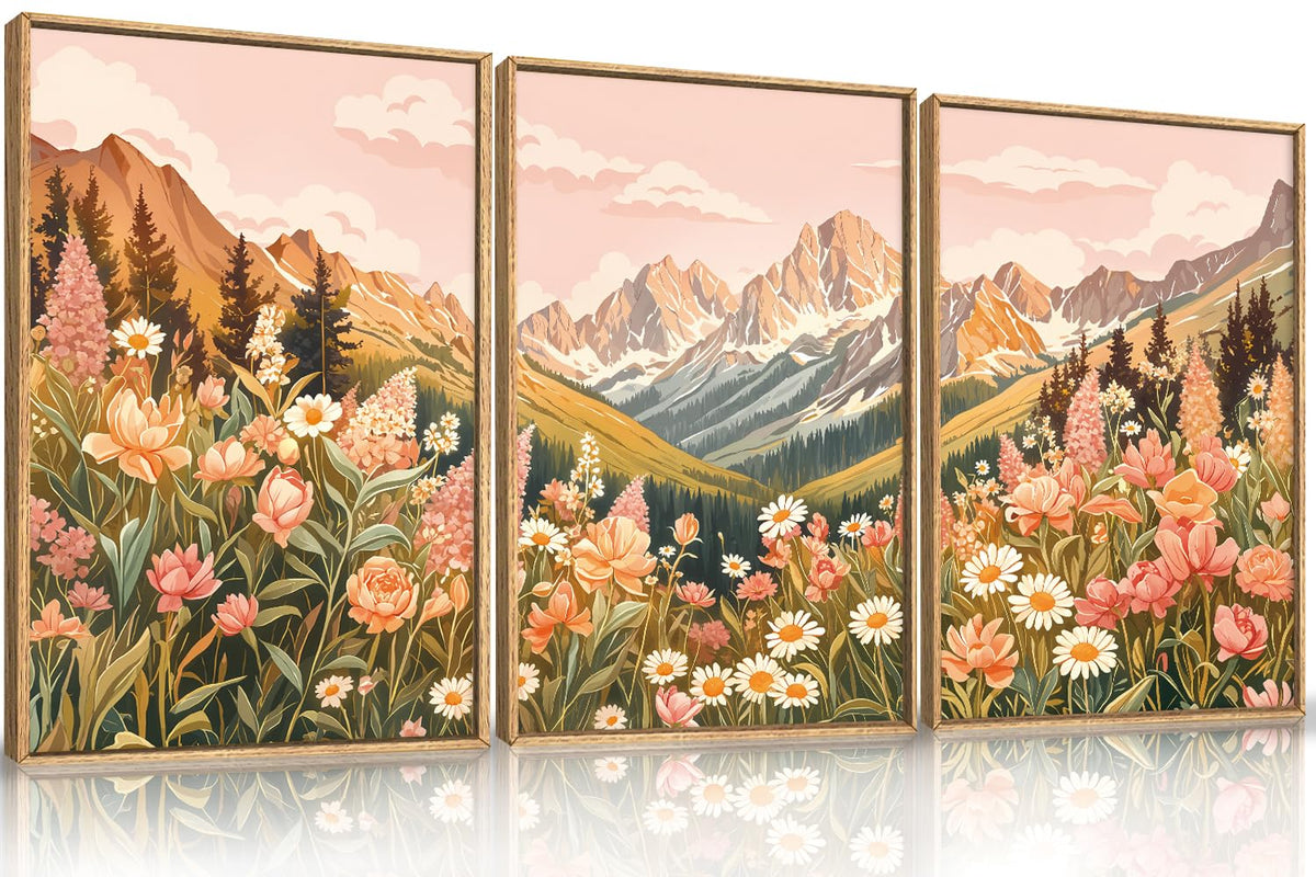 Large Abstract Colorful Mountain Framed Canvas Wall Art (Abstract Pink Mountain Wall Art / 24"L x 16"W)