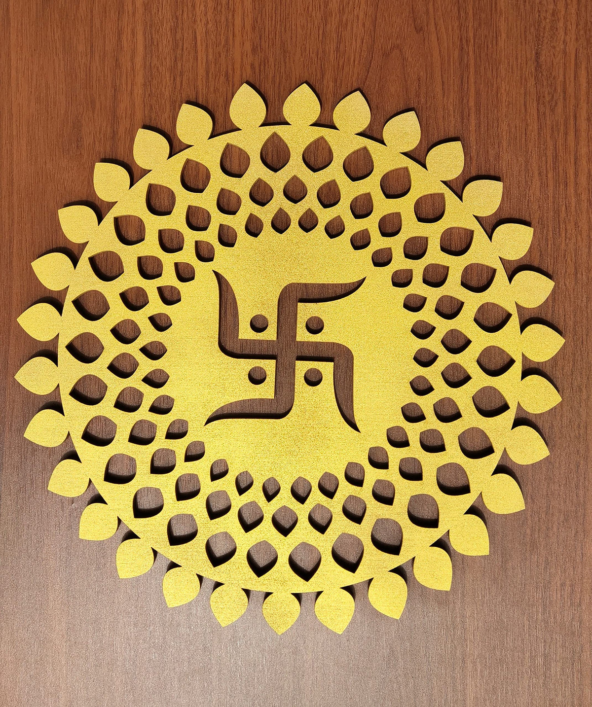 Golden Round Decorative Wall Art Mdf Wooden Chakra For Temple (MANDALA -Gold / 12"L x 12"W)
