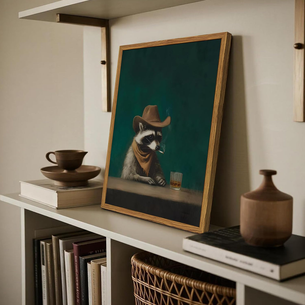 Framed Funny Raccoon Wall Art (Moody Raccoon / 16"L x 12"W)