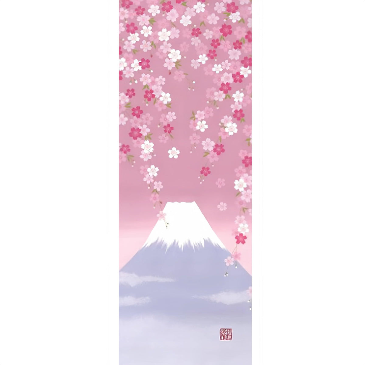 Pink Cherry blossom and Mount Fuji Japanese Scroll Wall Art (Pink Cherry blossom and Mount Fuji)