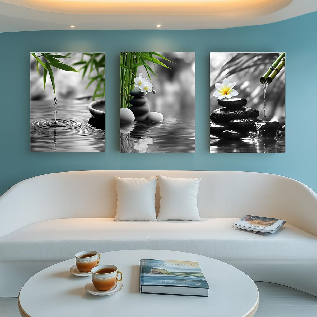 Bathroom Zen wall art Black and White Green Decor Gray Canvas Pictures Zen Poster Prints Buddha Artwork for Spa Bedroom Wall Art Kitchen Office Home Living Room Decor Framed (BAgrayZ3 / 12"x16"inches x 3 pcs)
