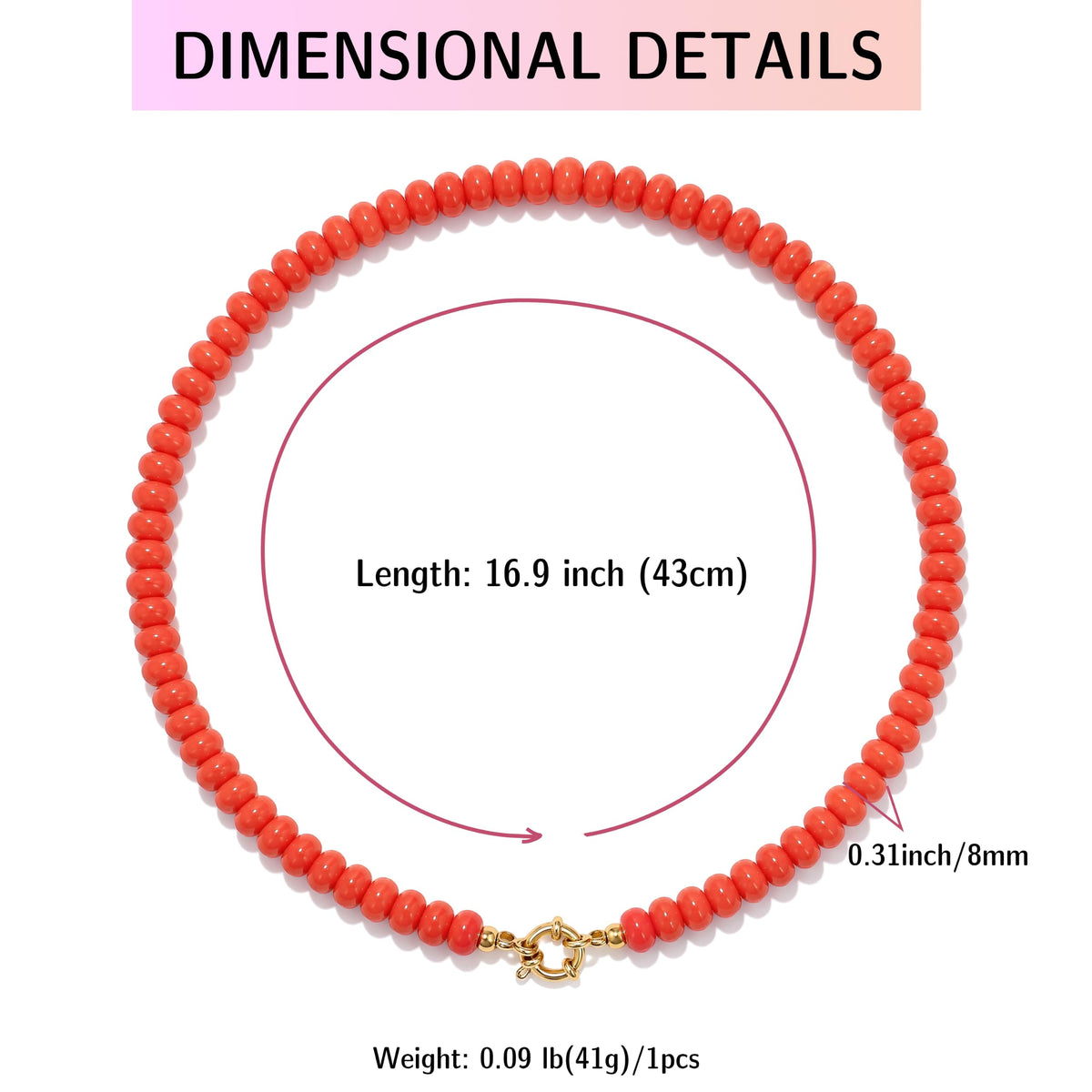 Red Natural Stone Beaded Choker Necklace for Women (Tangerine-color)