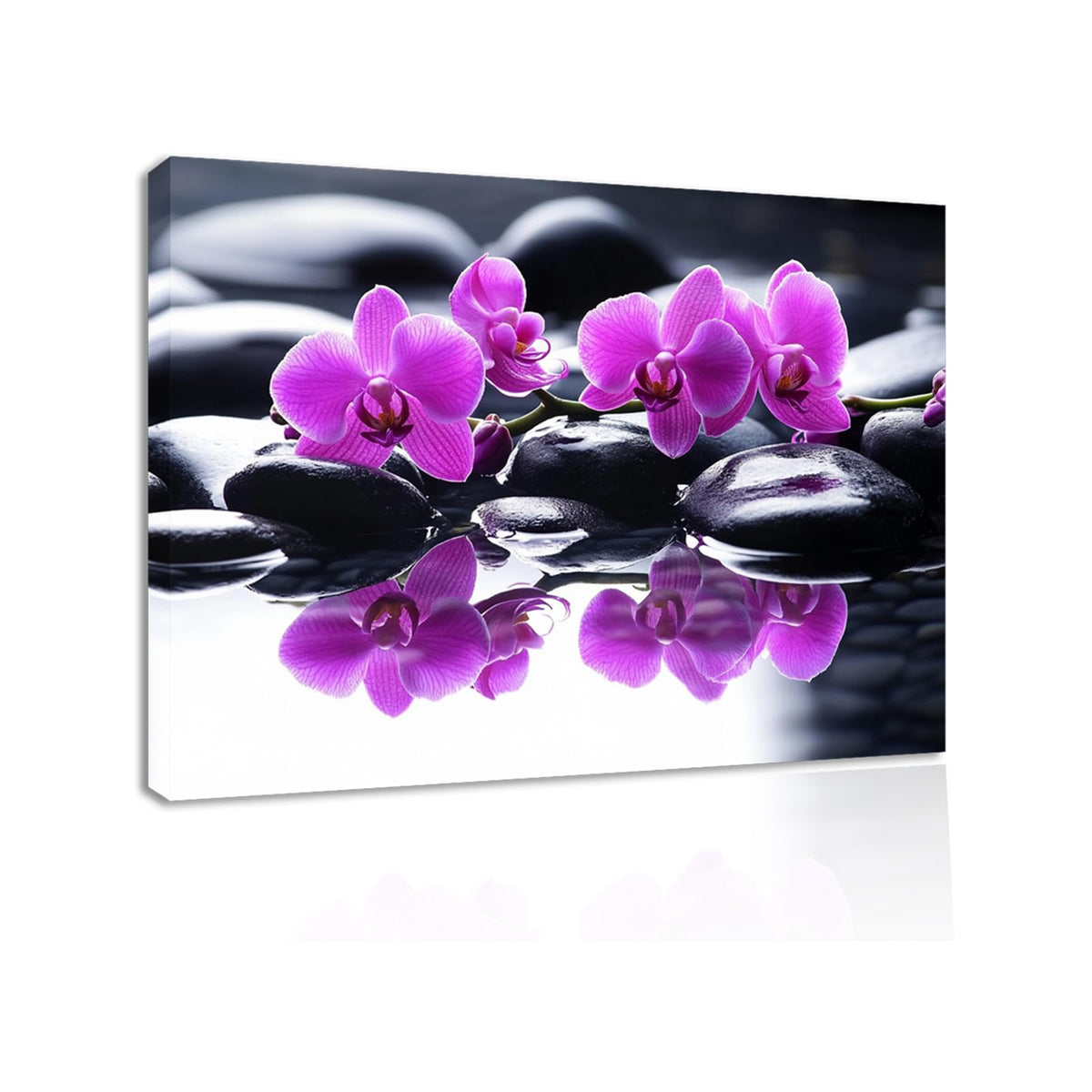 Purple Orchid Zen Canvas Wall Art Black Stone in Water Painting Framed Artwork Poster for Yoga Meditation Room Spa Bathroom Decor (WE000050-10 / 36"L x 24"W)