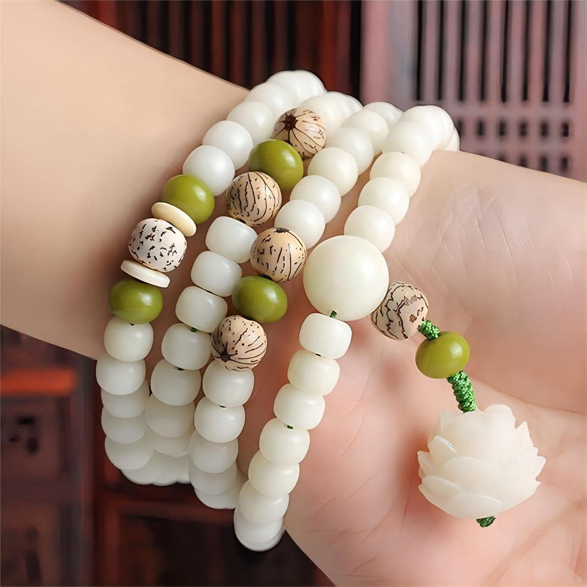 Mala Bead Strand Bracelet (8mm White Jade Bodhi)