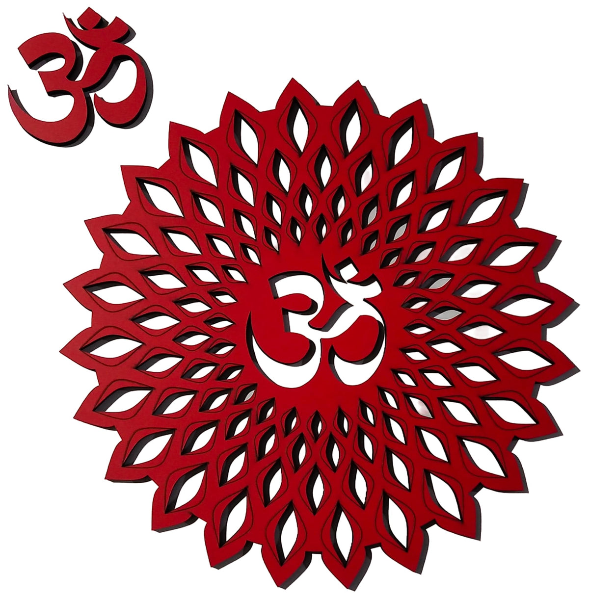 Red Om Round Decorative Wall Art Mdf Wooden Om Chakra For Temple (Marking OM-Red / 12"L x 12"W)