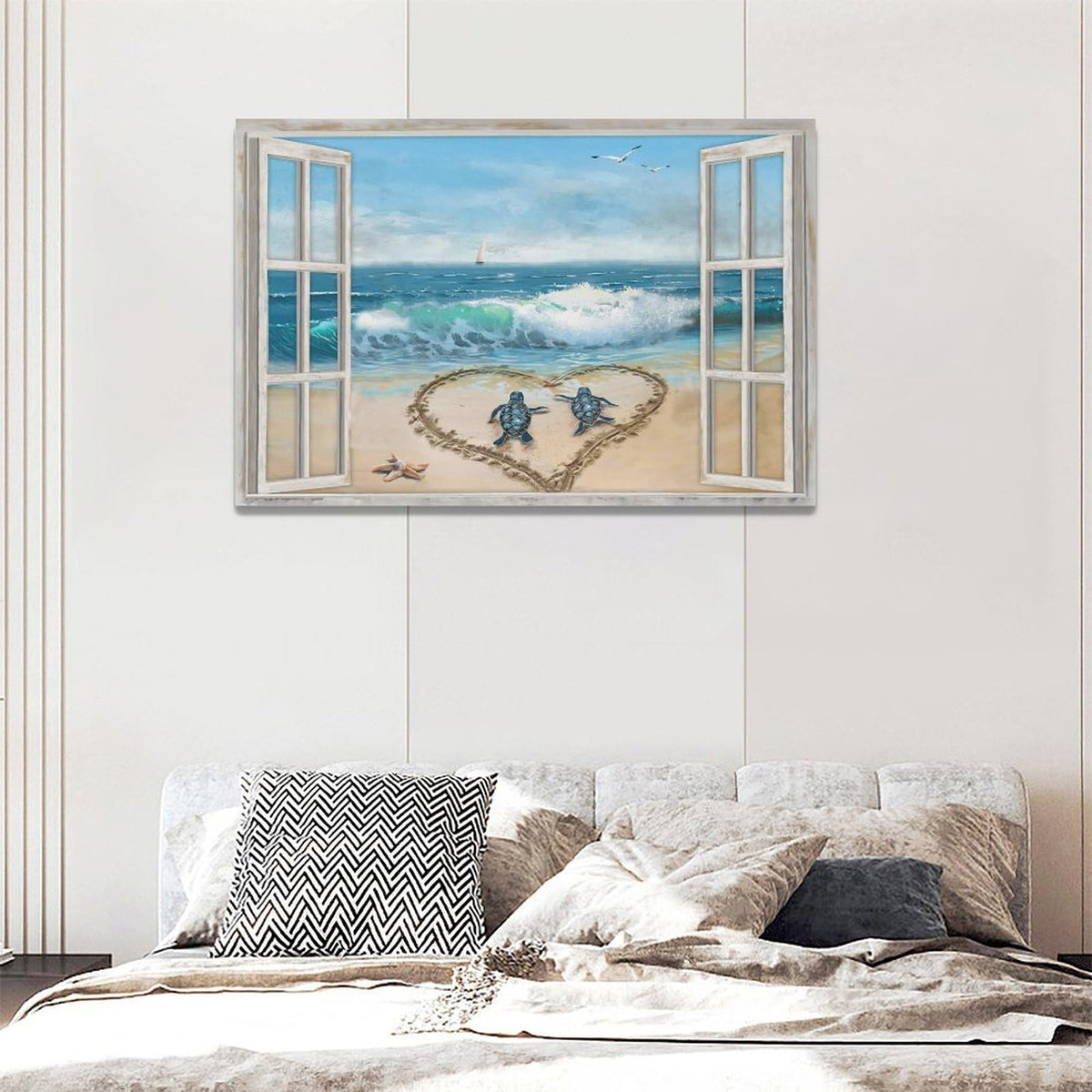 Beach Bathroom Decor Wall Art Ocean Wave Seascape Canvas Painting Prints Coastal Sea Turtle Pictures Wall Decor Modern Artwork Home Decoration for Bathroom Bedroom Living Room 24"x16" (Ocean Sea Turtle / 24"L x 16"W)