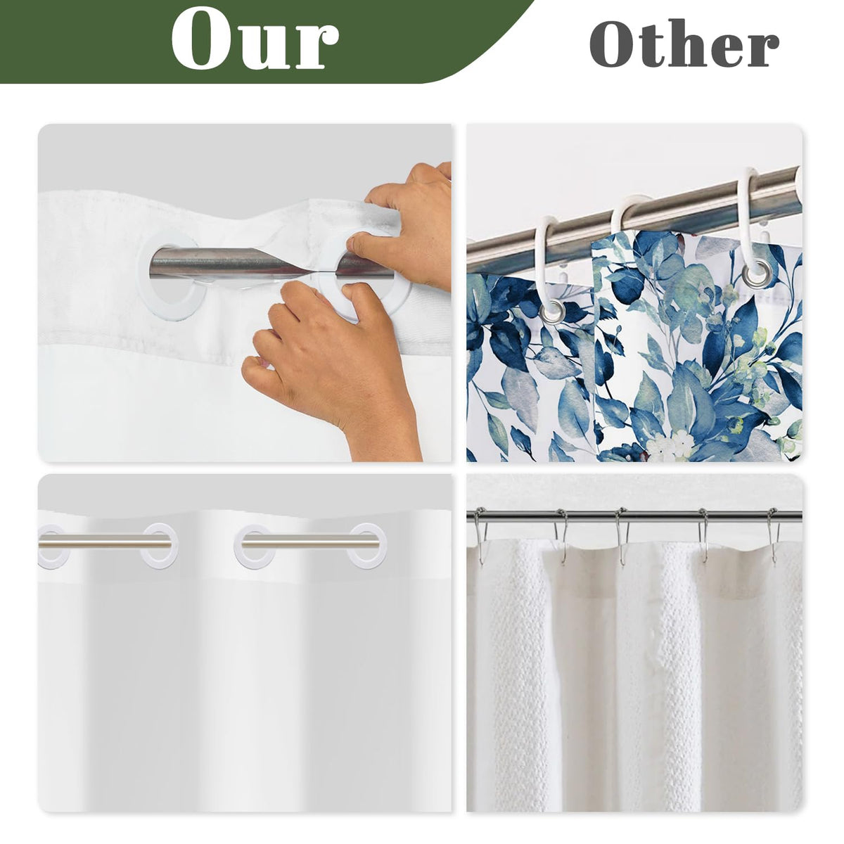 No Hook Shower Curtain with Snap in Liner Set (Botanical-3)