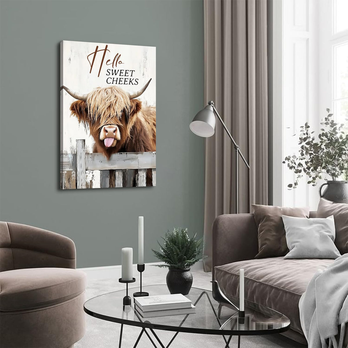 Large Funny Highland Cow Canvas Wall Art for Living Room Kitchen (48"L x 32"W / Funny Cow02)