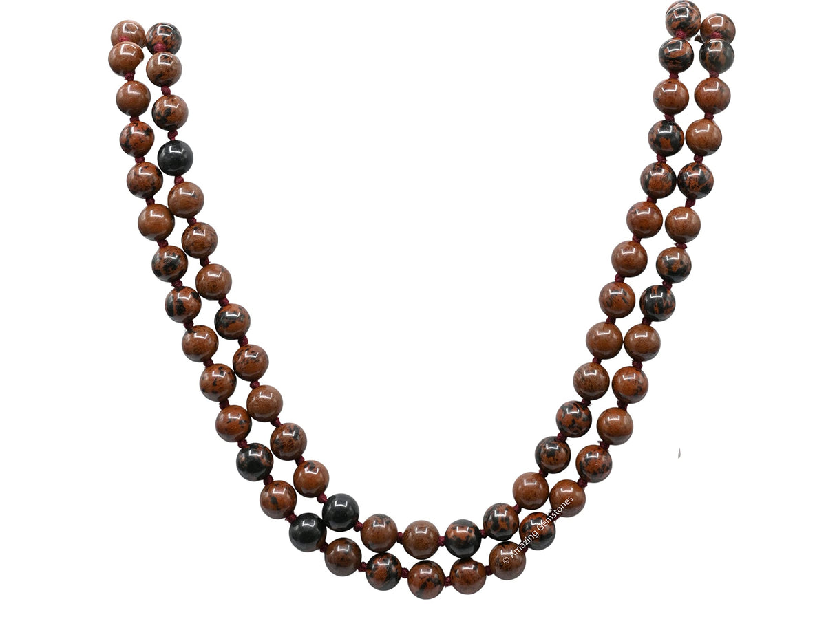 Mahogany Obsidian Buddhist Prayer Beads Japa Mala with 108 Meditation Beads (Hand Knotted / Mahogany Obsidian)