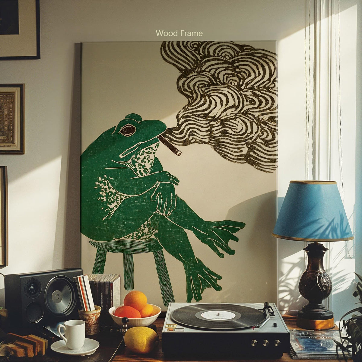 Framed Japanese Wall Art Funny Frog Smoking a Cigarette Poster Retro Oriental Asia Animals Print Ukiyo (Wrapped Canvas / Japanese Art 005 / 14"L x 11"W)