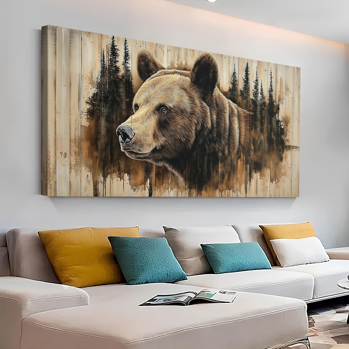 Farmhouse Bear Canvas Wall Art Rustic Bear Picture Wall Decor Living Room Cabin Decorations Forest Wildlife Animal Painting Vintage Grizzly Poster Prints for Kitchen Home Decor Woodland Artwork 30x60” (60"x30"x1 / BEAR)