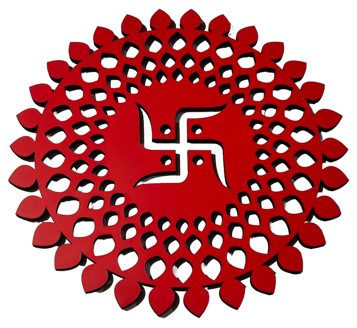 Red Round Decorative Wall Art Mdf Wooden Chakra For Temple (MANDALA -Red / 18"L x 18"W)