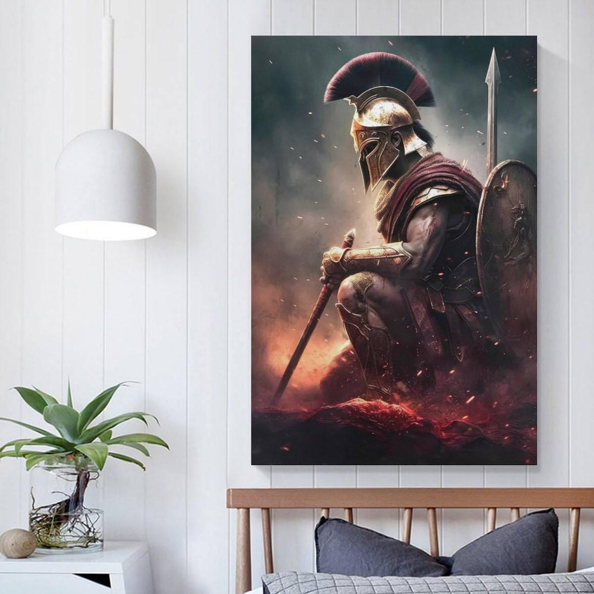 Kneeling Spartan Canvas Printing Wall Art Prints Wall Decor Posters Ancient Warrior Battle Scene Mythic Greek Armor Scandinavian Bohemian Living Room Bedroom Office Decor 08x12inch (style-34 / 08x12inch(20x30cm) Unframe)