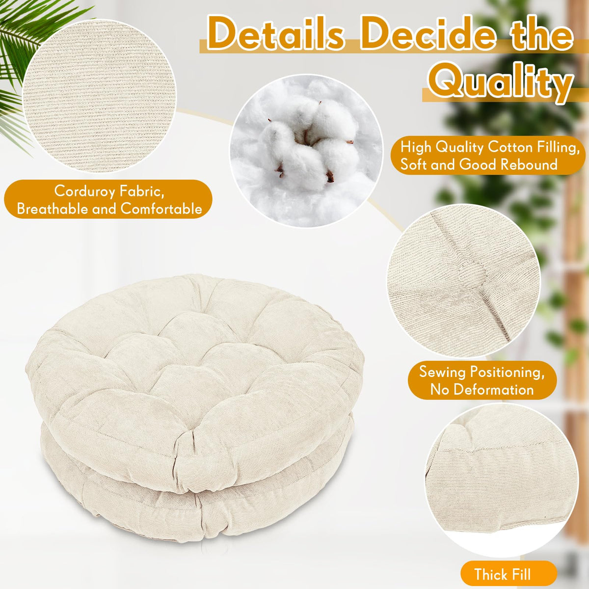 4 Pcs Beige Large Floor Pillow Cushion (Round 22 x 22 / Beige)