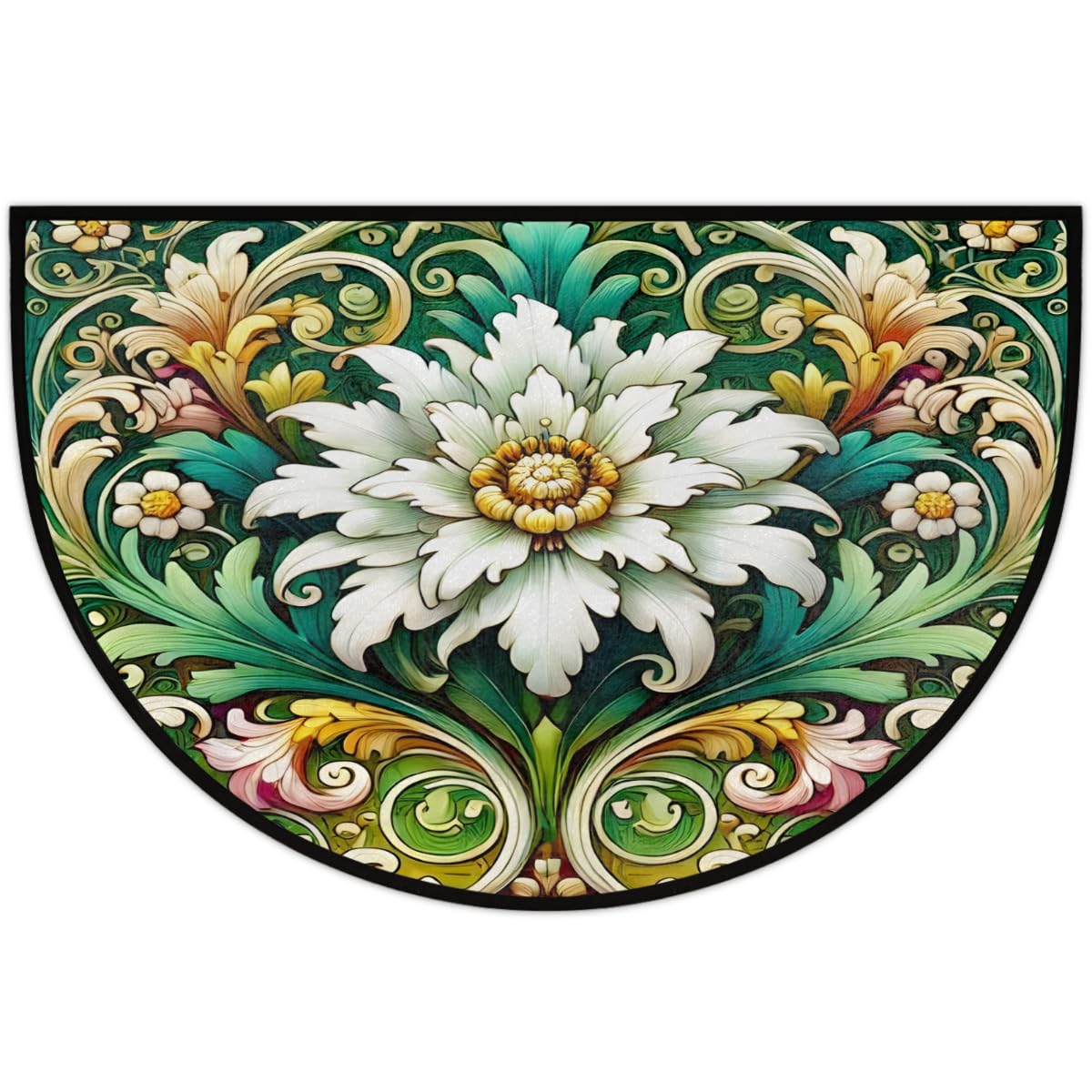 Ethnic Flowers Half Round Rug Half Moon Door Mat Half Circle Rugs (Color 5)