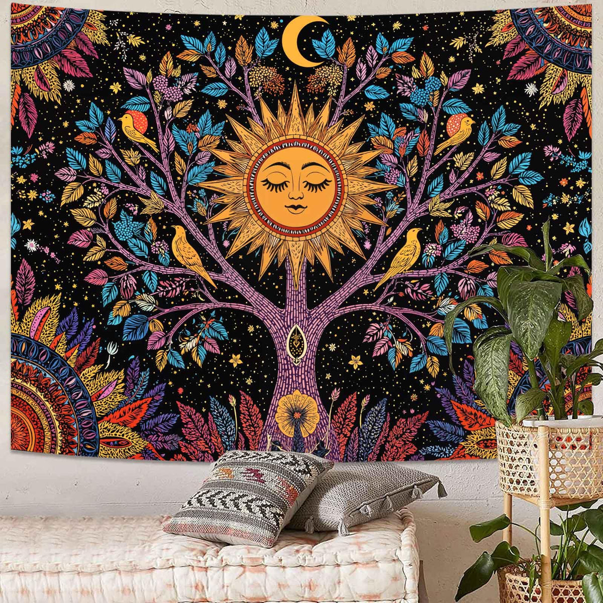 Tree of Life Wall Tapestry (90"L x 70"W / Black Purple)