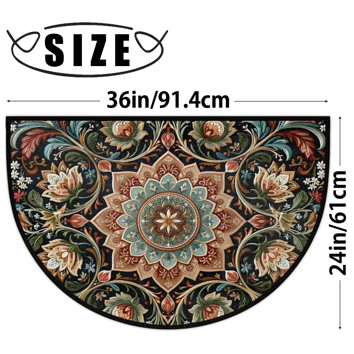 Boho Flower Half Round Door Mat Non Slip Washable Semi Circle Area Rug Absorbent Soft Half Moon Rug Floor Mat for Indoor Outdoor Kitchen Bathroom Patio Front Door Mat Decor (C4)