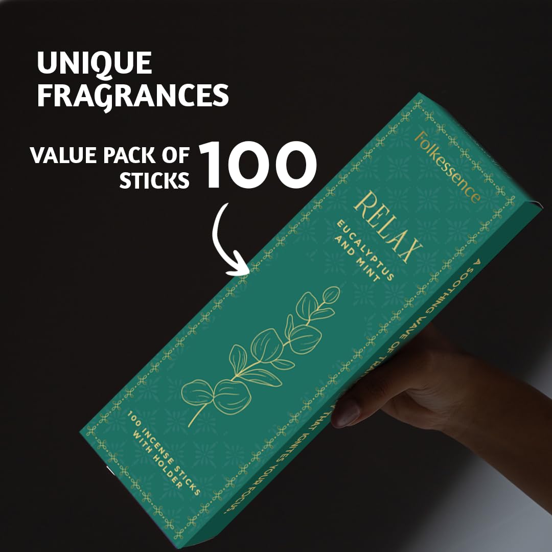 Eucalyptus Relaxation Incense Sticks with Holder (Pack of 100)