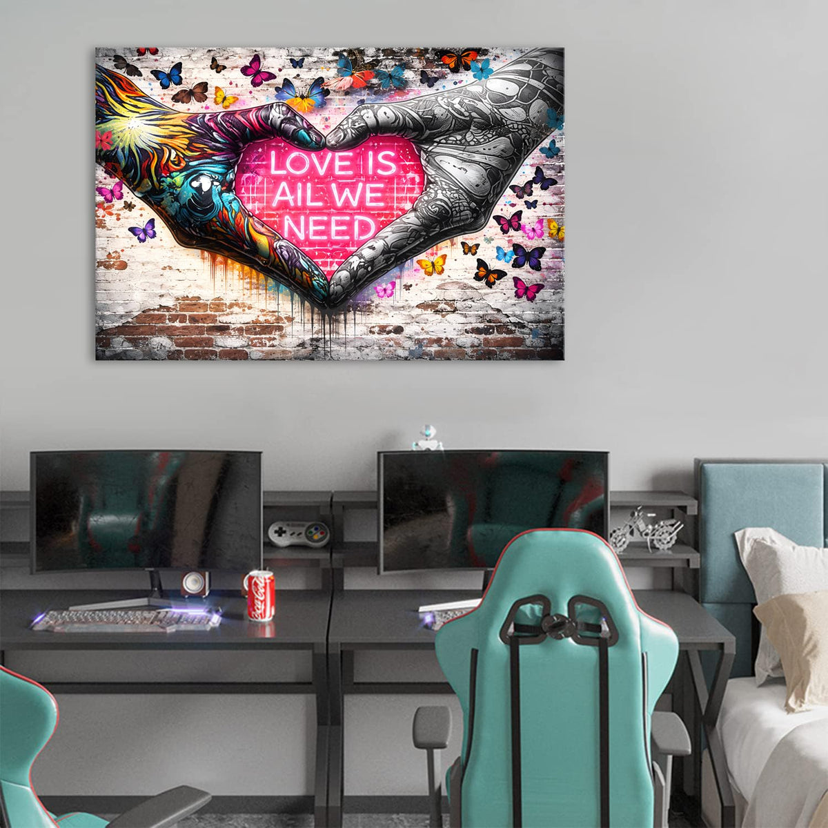 Graffiti Wall Art Banksy Hands Wall Decor Colorful Love Heart Picture Decor Abstract Gesture Canvas Painting Prints Banksy Street Pop Art Poster Modern Cool Artwork for Living Room Decorations 32x48” (48"L x 32"W / Banksy Hand)