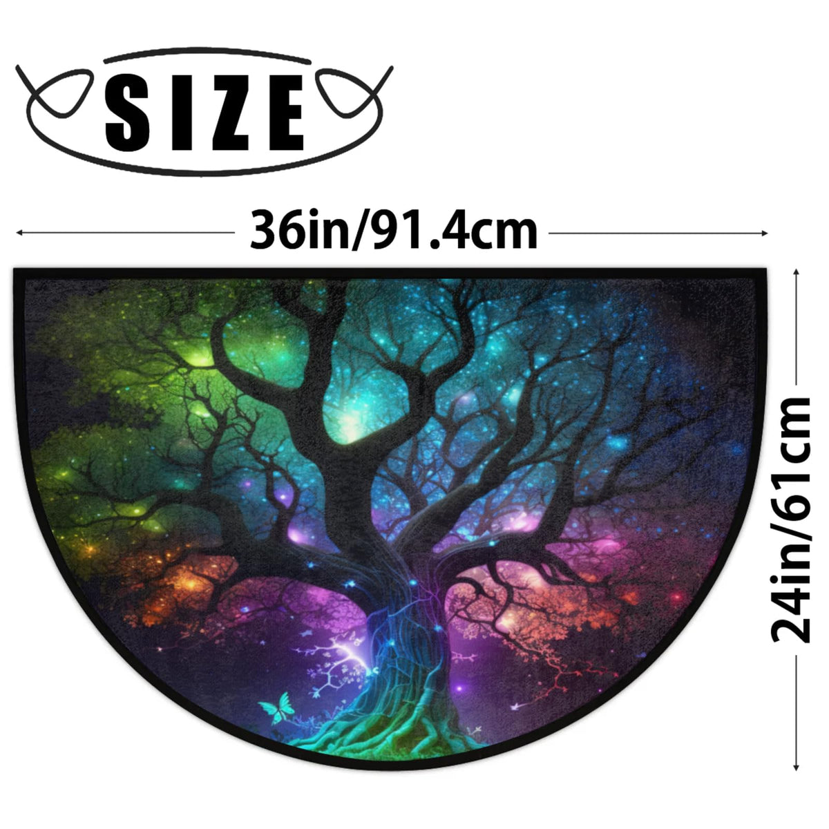 Half Round Doormat Tree of Life Butterfly Non Slip Half Circle Area Rugs Indoor Washable Half Moon Rug Semi Circle Bathroom Runner Mat Entrance Floor Carpet for Kithen Bedroom Fireplace Decor (B 03)