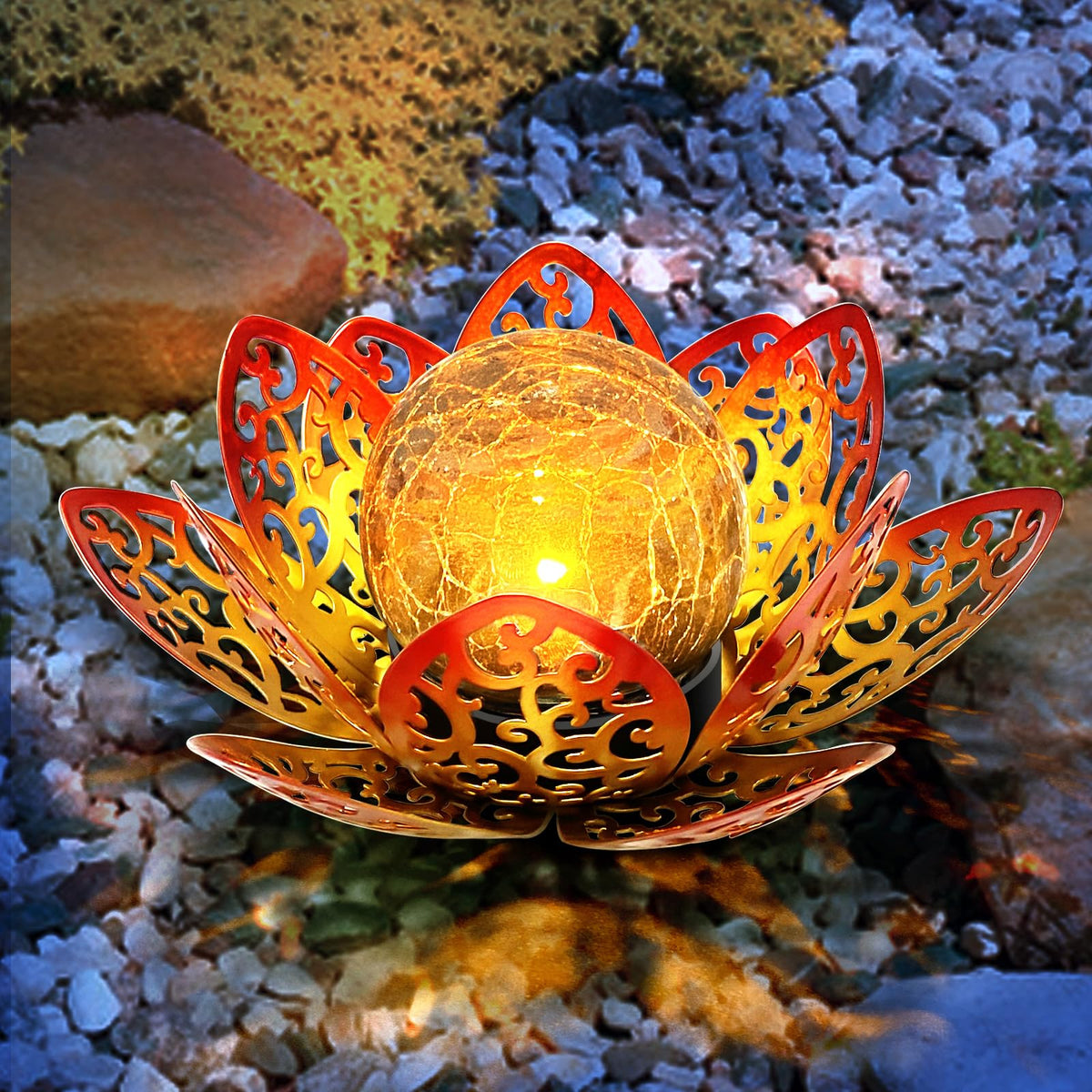 2 Pack Solar Garden Decor Lights Outdoor (Rose Gold / Medium)