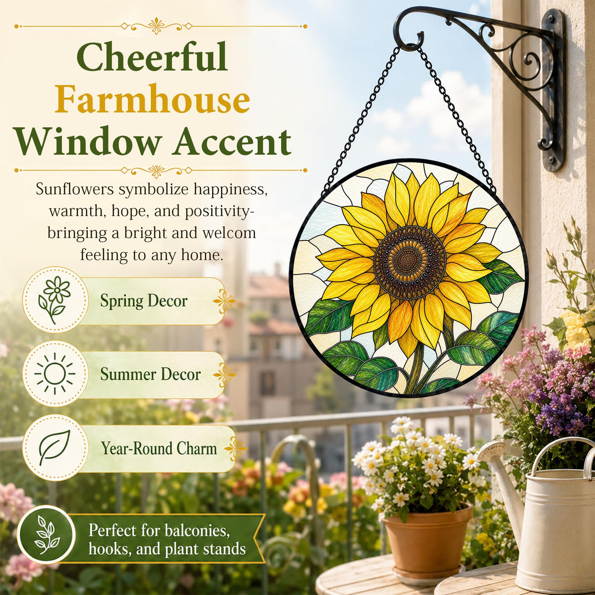 Sunflowers Gifts for Women Stained Glass Window Hanging Sun Catcher 9.8 in (Sunflower / 9.8 x 9.8 IN)