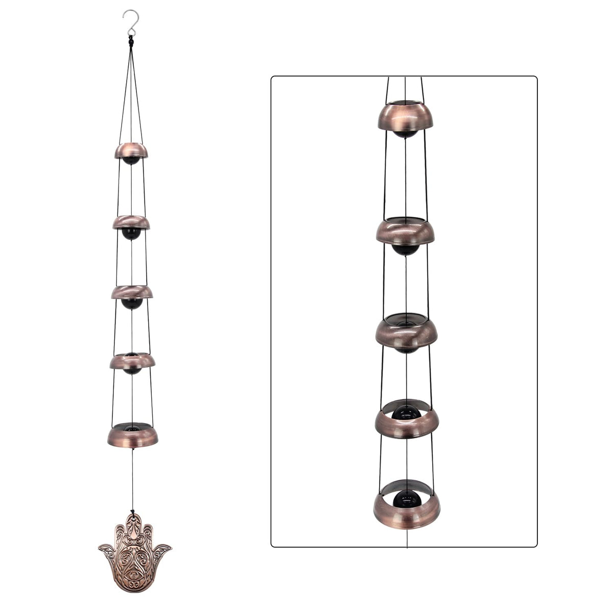 Copper Hand of God Temple Wind Chime for Porch (5 Buddha Bell)