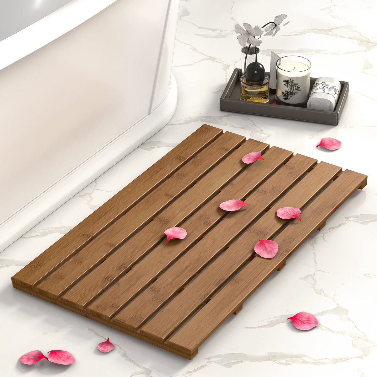 Wooden Bamboo Bath Shower Mat (Walnut / 31.3" x 18.1" (Rectangular))
