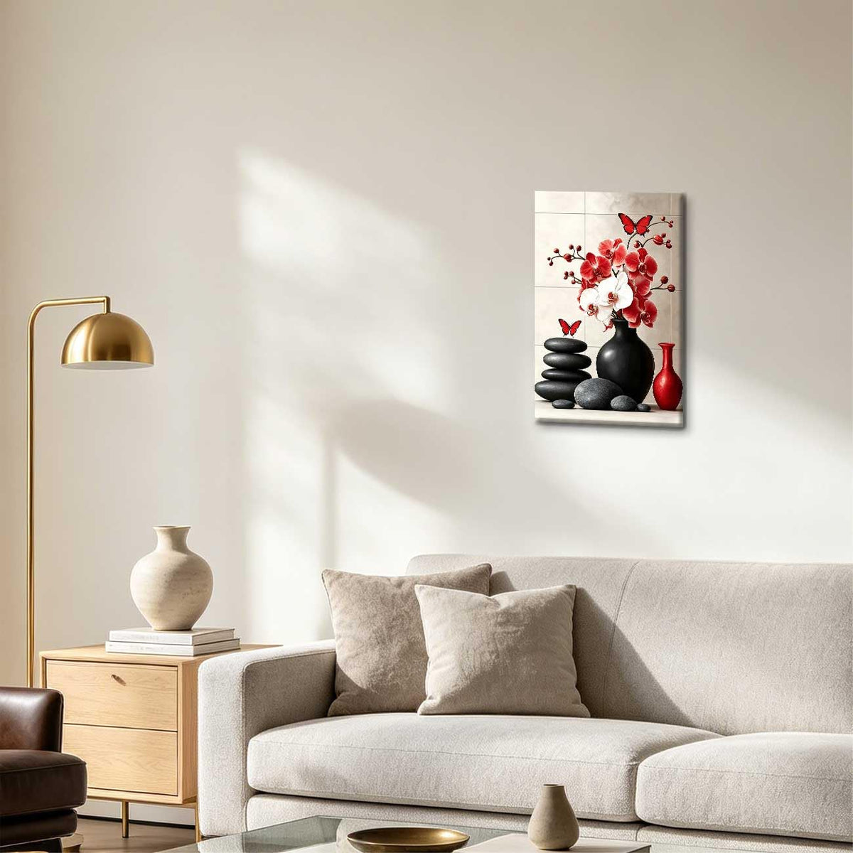 Orchid Flower Canvas Wall Art Zen Bathroom Pictures Prints Spa Stone Butterfly Wall Decor Black White Yoga Meditation Paintings for Living Room Bedroom (Red / 42"L x 28"W)