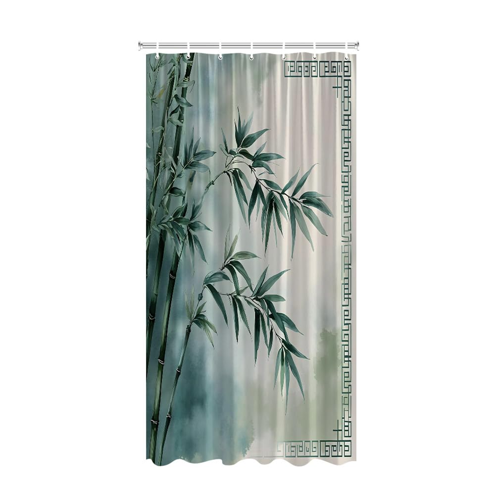 Bamboo Shower Curtain Vintage Green Bamboo Forest Leaves Traditional Retro Rustic Wild Nature Plant Asian Japanese Zen Relaxing Bathroom Decor Polyester Fabric Curtains with Hook 47Wx63H Inches (Green / 47"W x 63"L (Pack of 1))