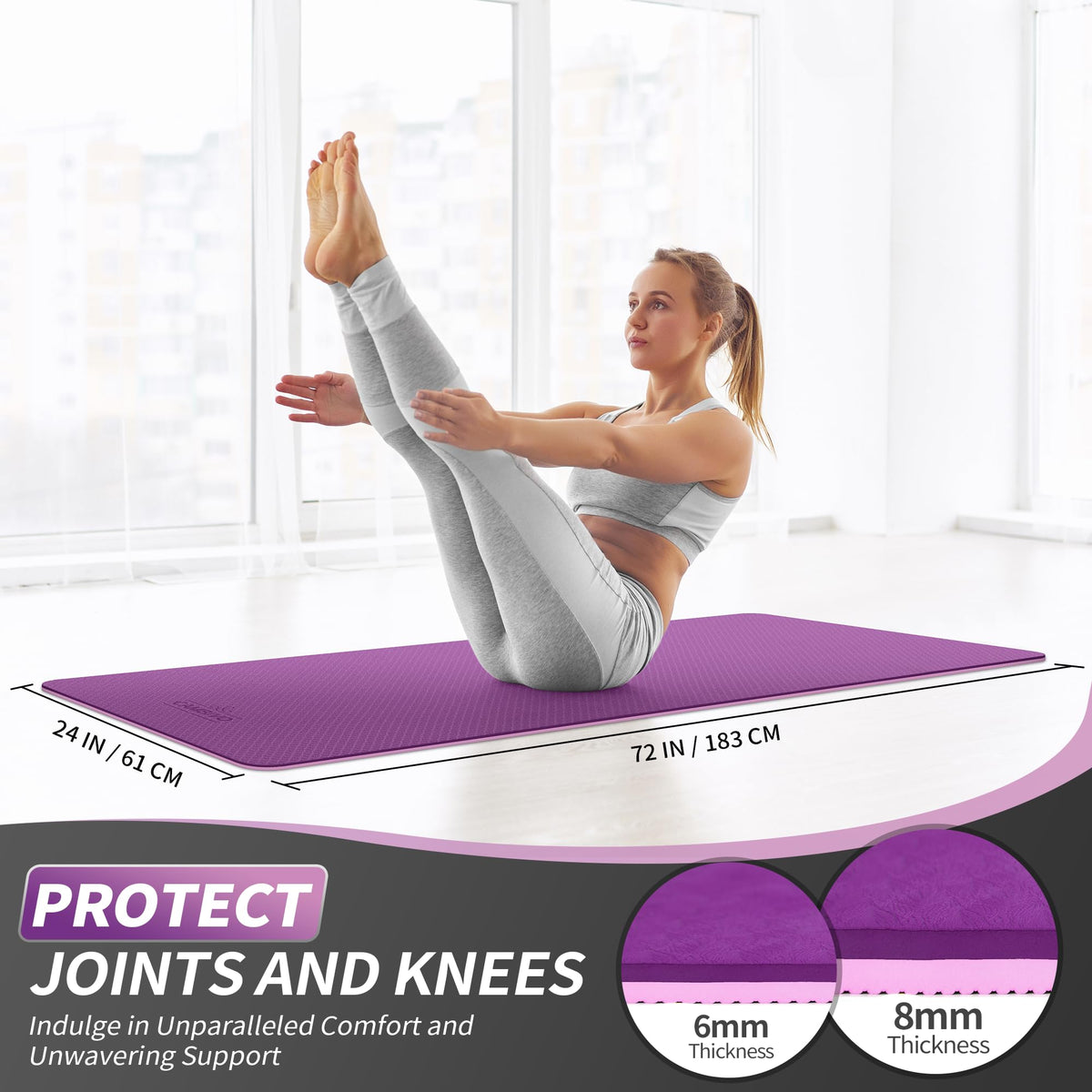 TPE Yoga Mat Non (Purple+Pink / 72*24*0.31 inch)