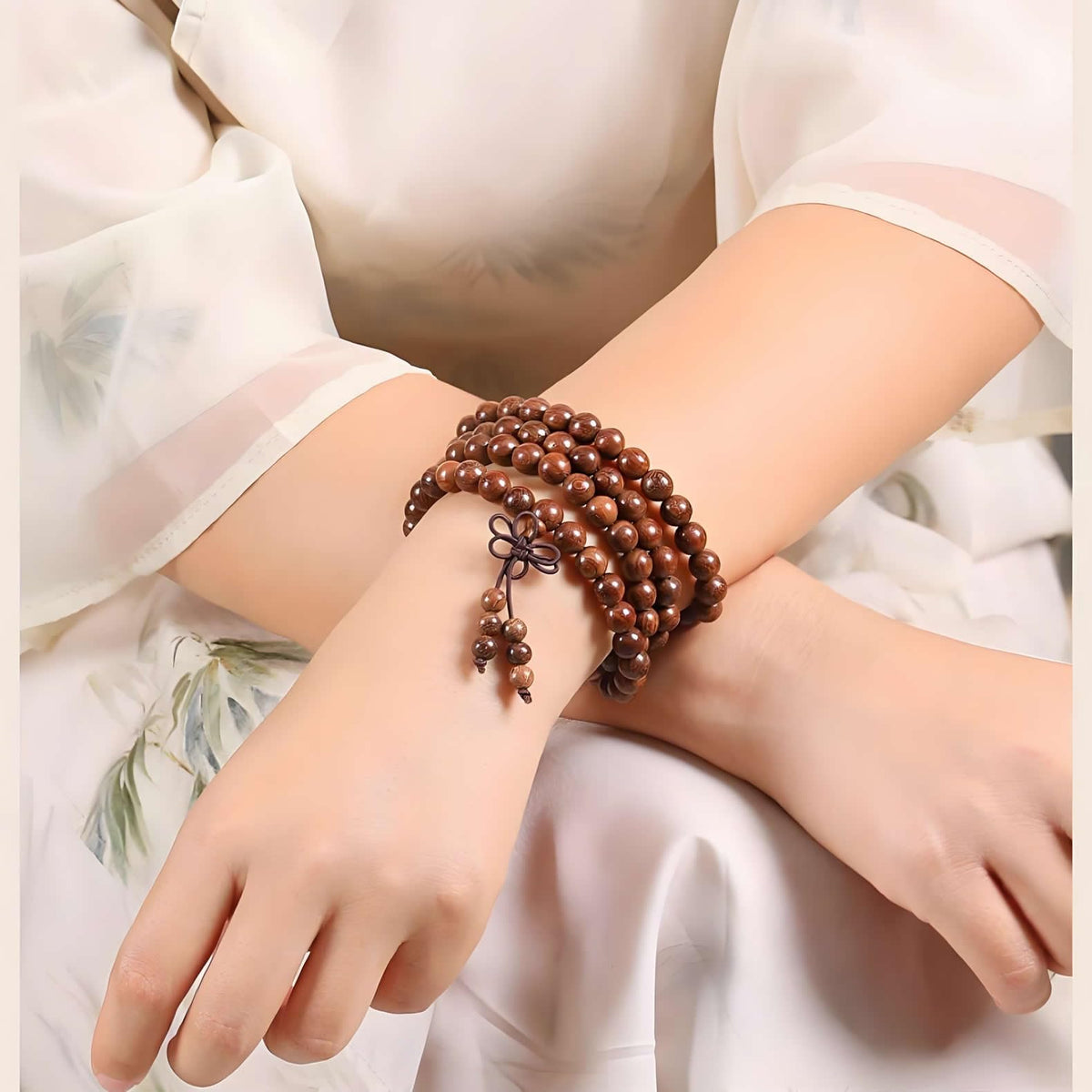Unisex Natural Silkwood Tibetan Buddhism Meditation Prayer Bead Necklace Japa Mala Beads Bracelets (6mm 108 Beads)