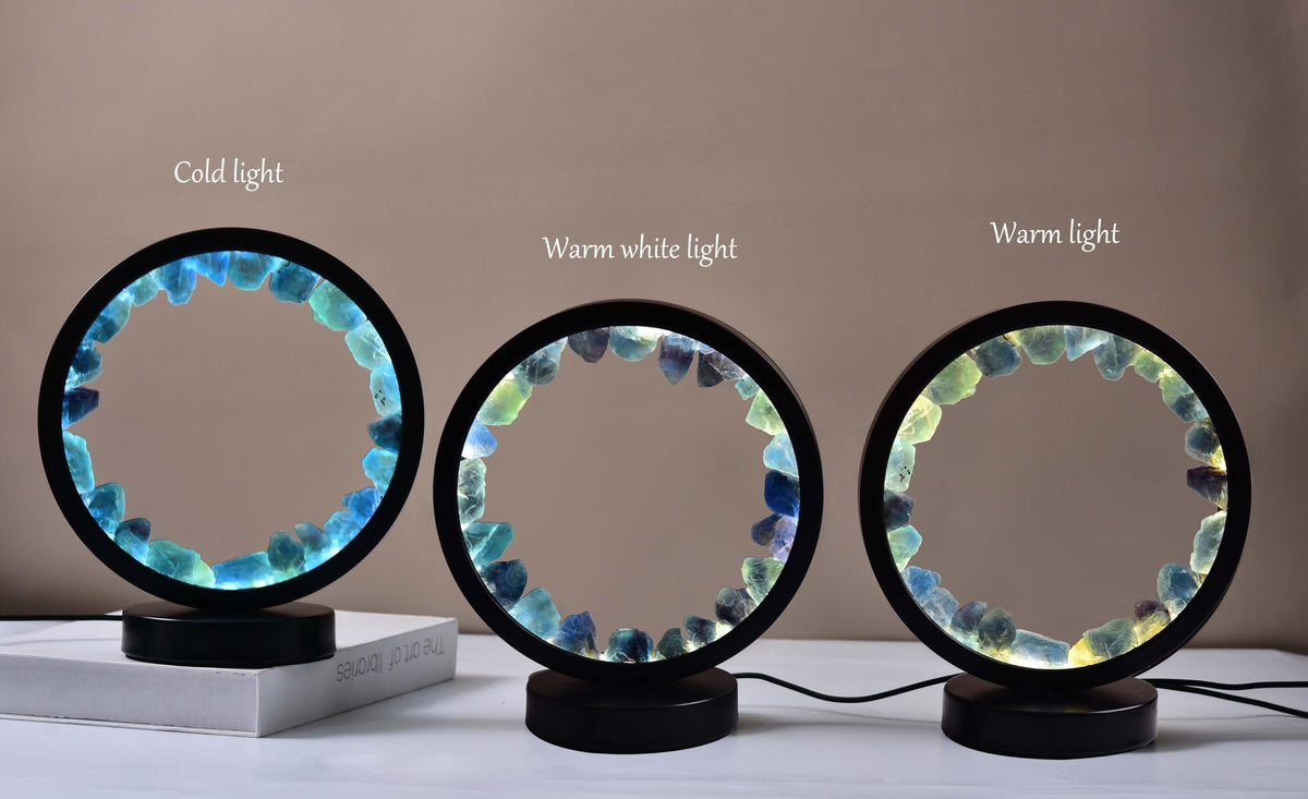 Natural Blue Fluorite Crystal Night Light Round Lamp Decor (Blue Fuorite Round)