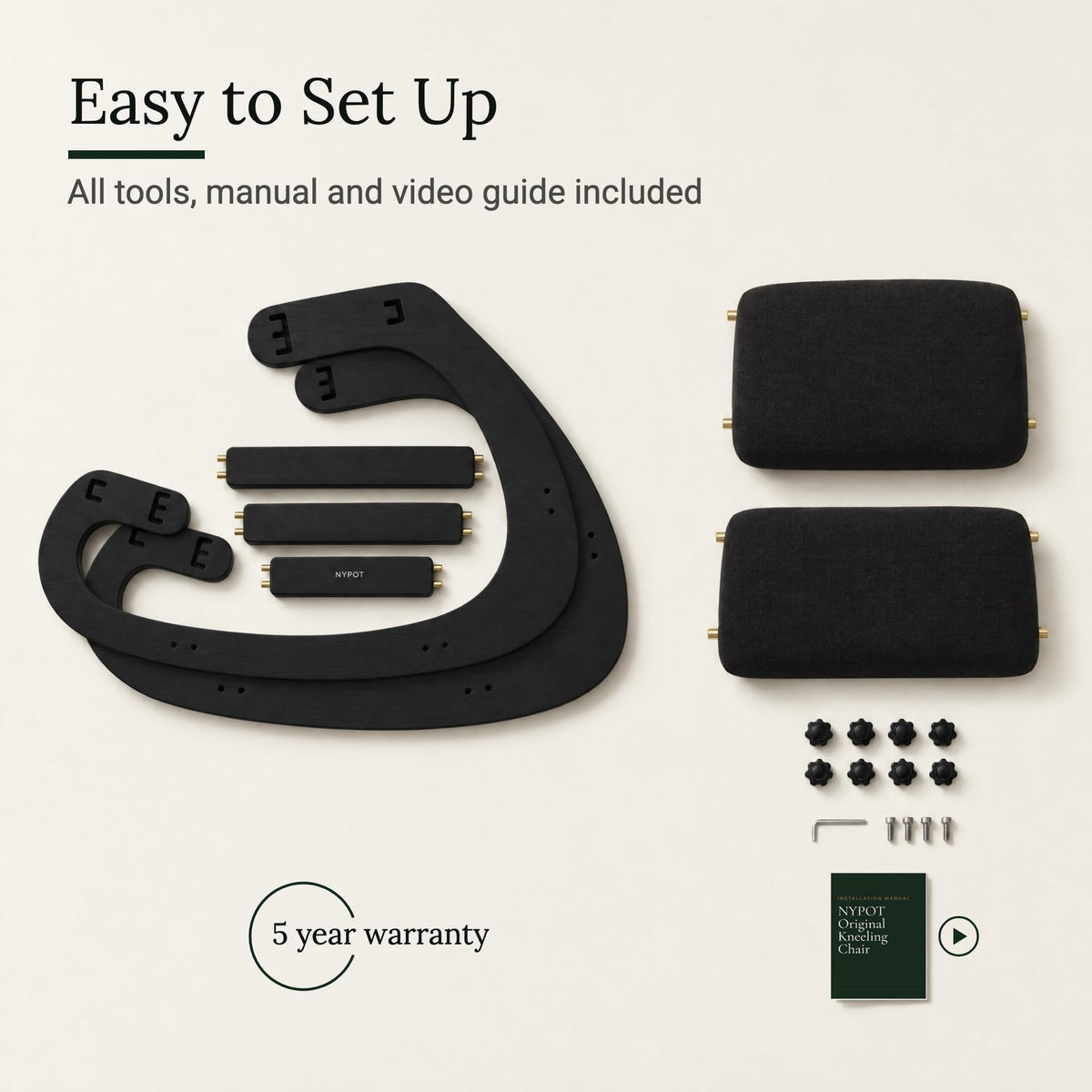 Ergonomic Kneeling Chair with Adjustable Seats (All Black / Classic)