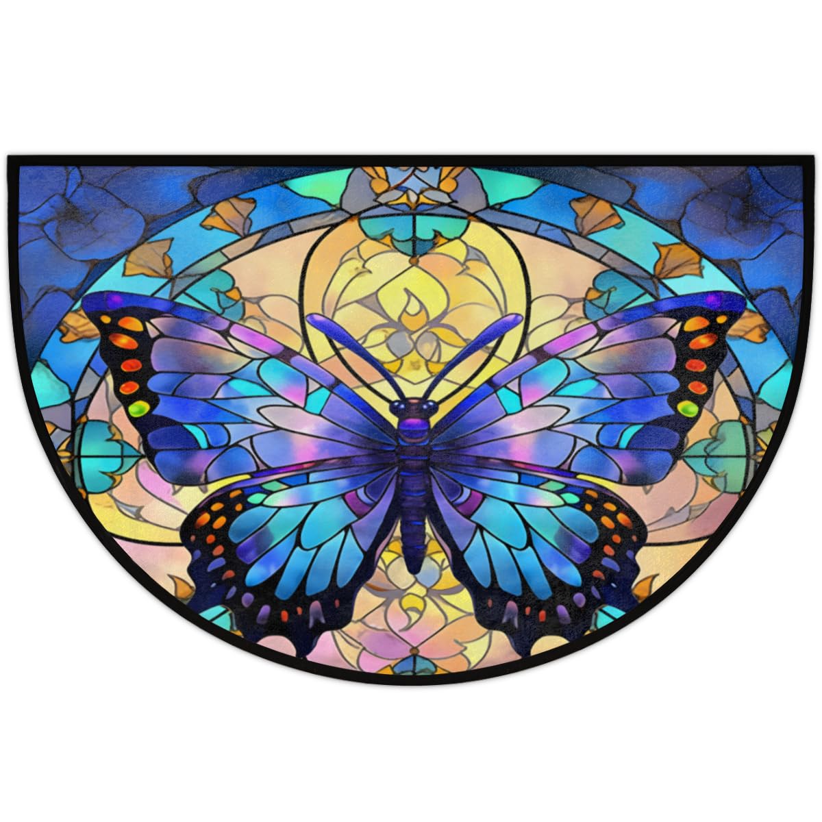 Butterfly Half Round Doormat Non Slip Half Moon Rug Outdoor Welcome Mat (B 011)