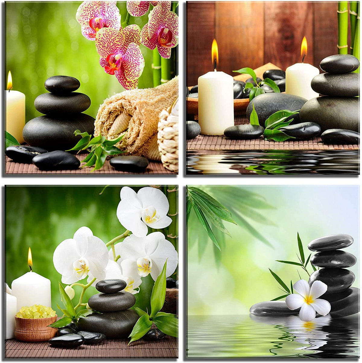 Spa Massage Behandlung Gemälde mit Bambus und Frangipania (14X14inchX4 / orchid &zen)