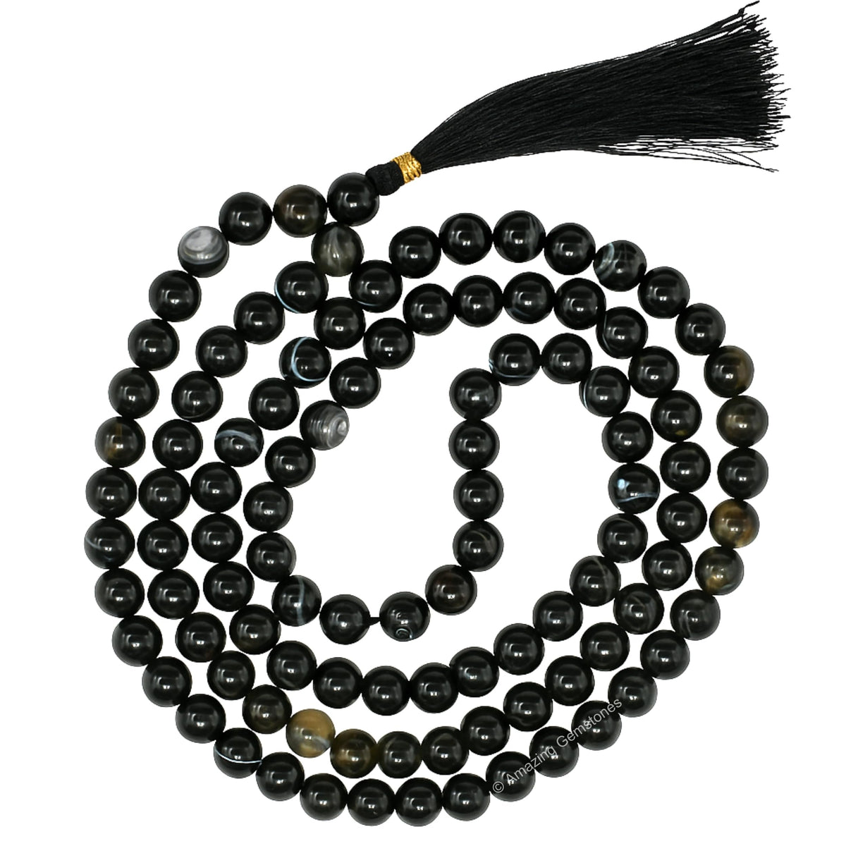 Black Hakik Mala Beads (Black Hakik / Plain)