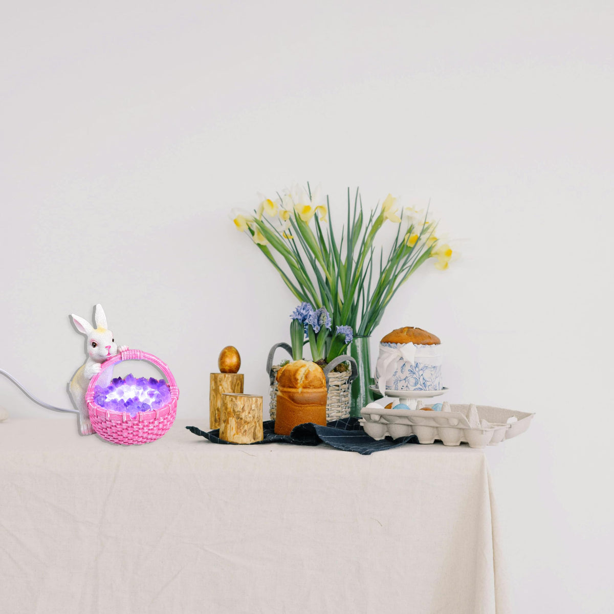 Amethyst Rabbit Crystal Night Light Ceramic Decor Lamp (Amethyst Basket)
